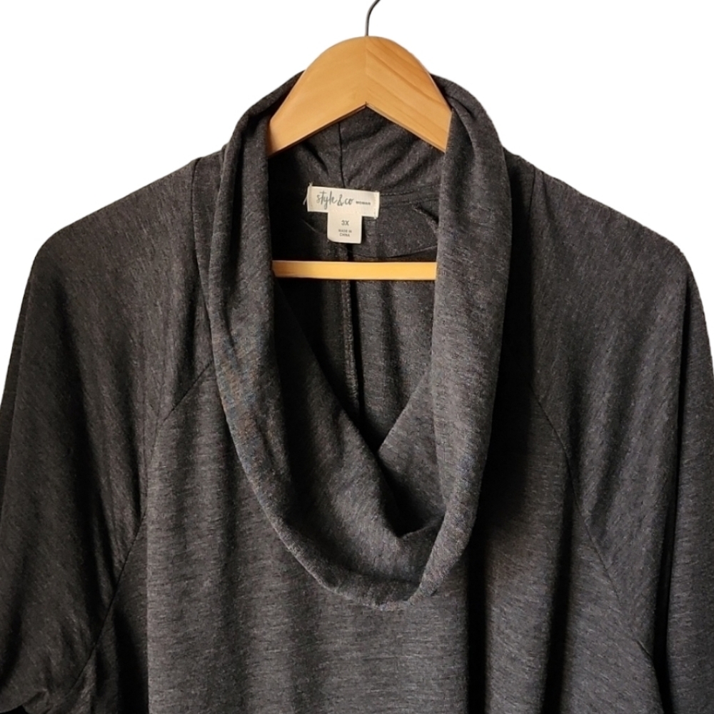 Gray Cowl Neck Tunic Top 3X Plus Size Cozy Knit Long Flowy Loungewear Charcoal - Picture 6 of 16